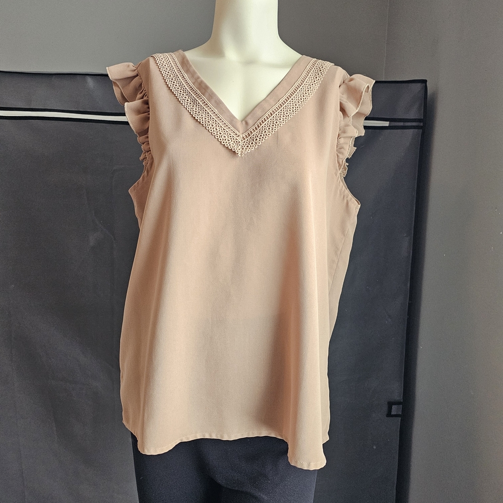 SHEIN Tan Ruffle V-Neck Blouse